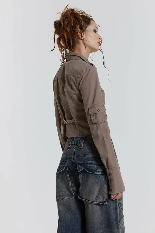 Solstice Cargo Shirt Beige Women Jaded London Long Sleeve Tops