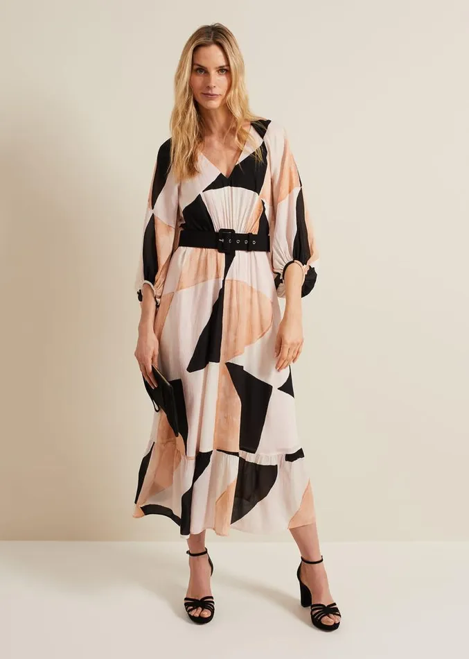 Sophia Colourblock Belted Midi Dress Multicoloured Women Phase Eight Dresses