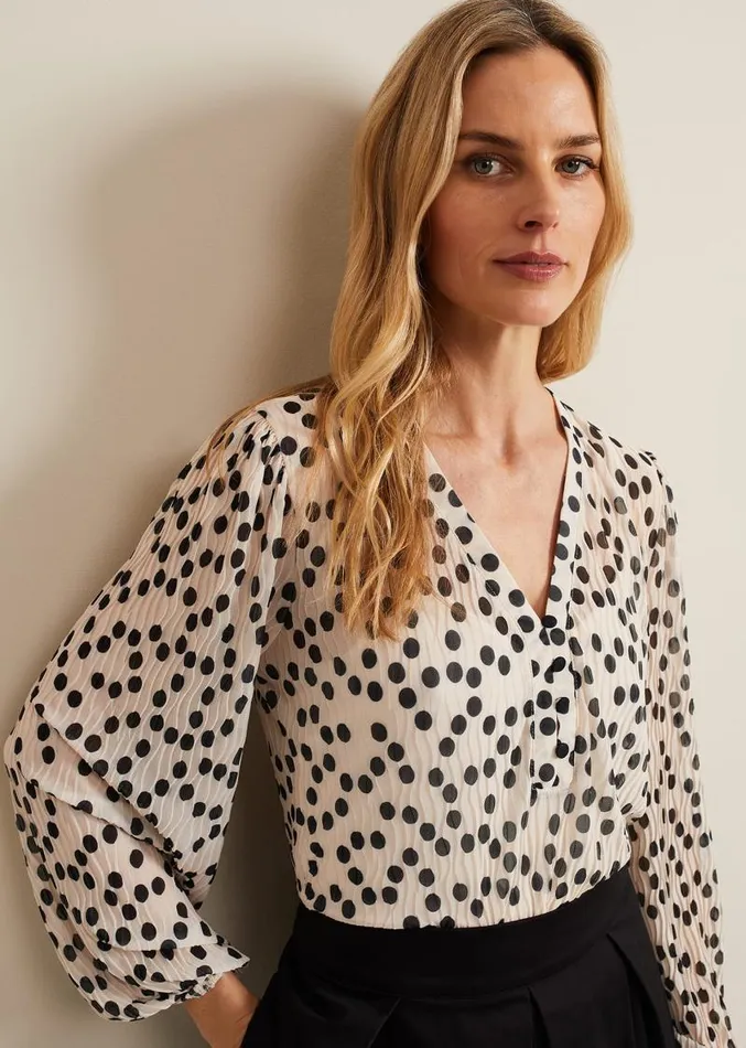 Sophia Spot Textured Mesh Top Ivory Women Phase Eight Tops and TShirts