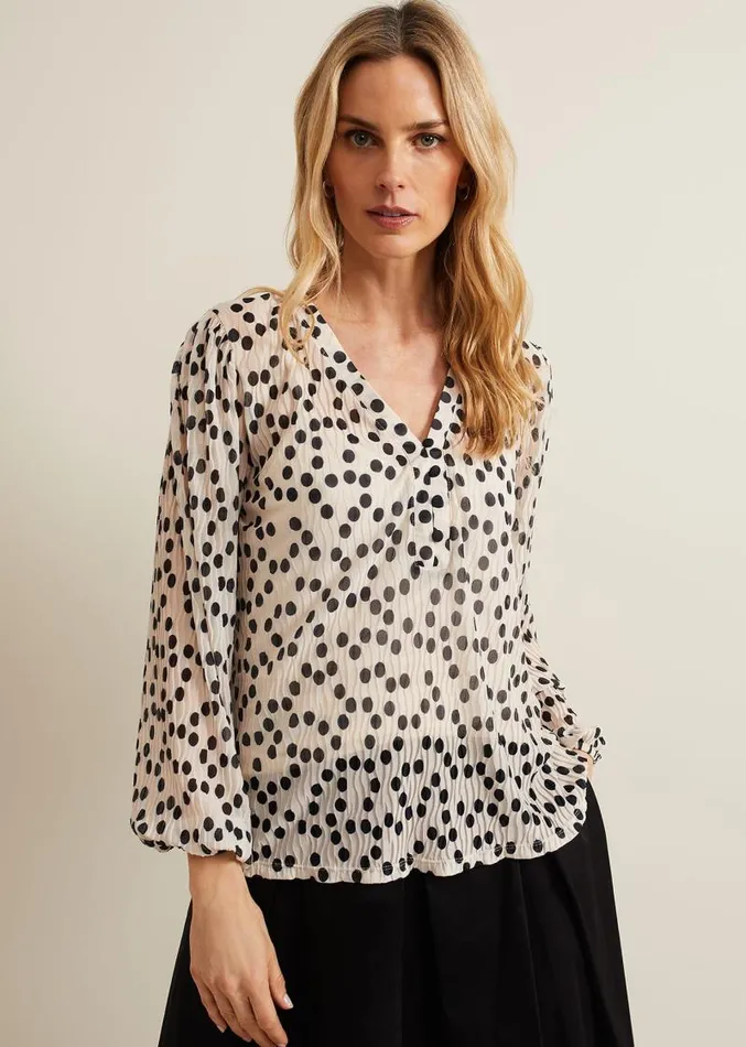 Sophia Spot Textured Mesh Top Ivory Women Phase Eight Tops and TShirts