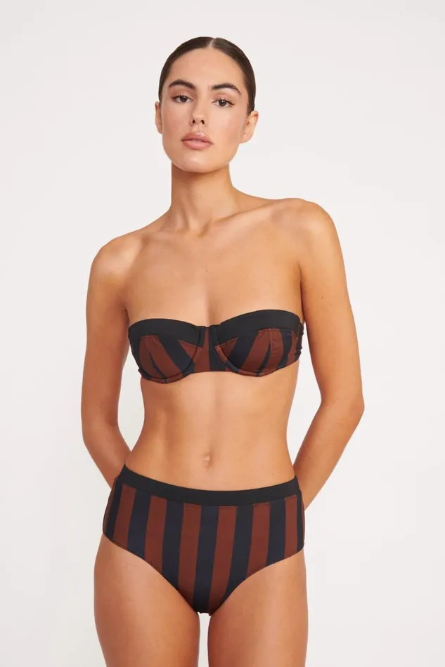 STAUD Bikinis Women STAUD JO BALCONETTE BIKINI TOP BLACK TAN SEASHORE STRIPE STAUD Bikinis Women STAUD JO BALCONETTE BIKINI TOP BLACK TAN SEASHORE STRIPE