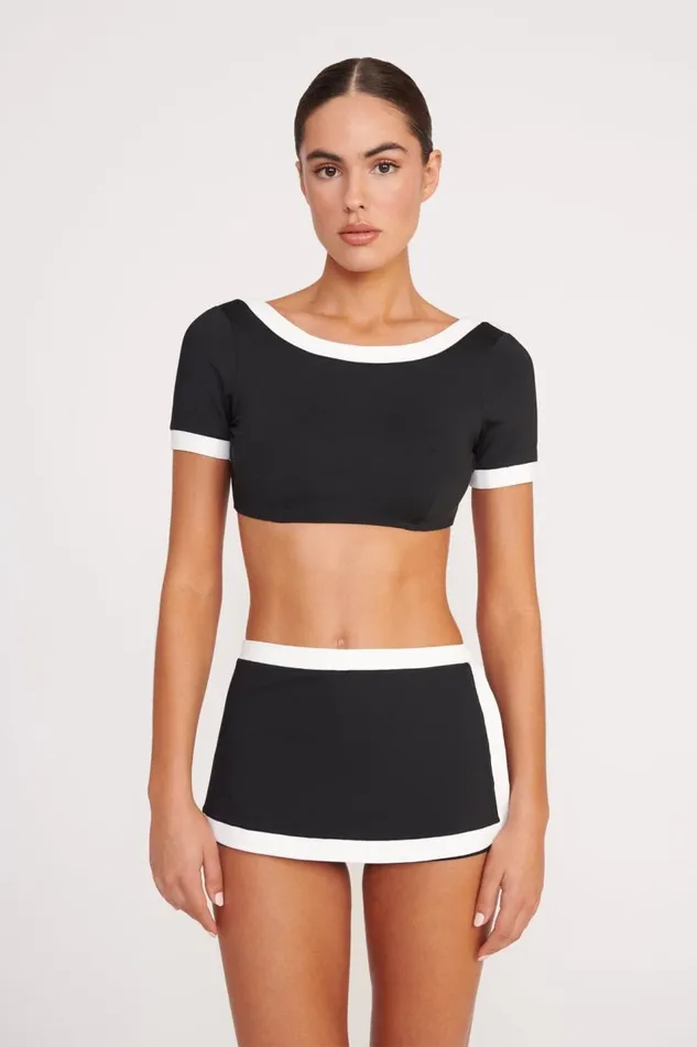 STAUD Bikinis Women STAUD NELL SWIM SKIRT BLACK WHITE