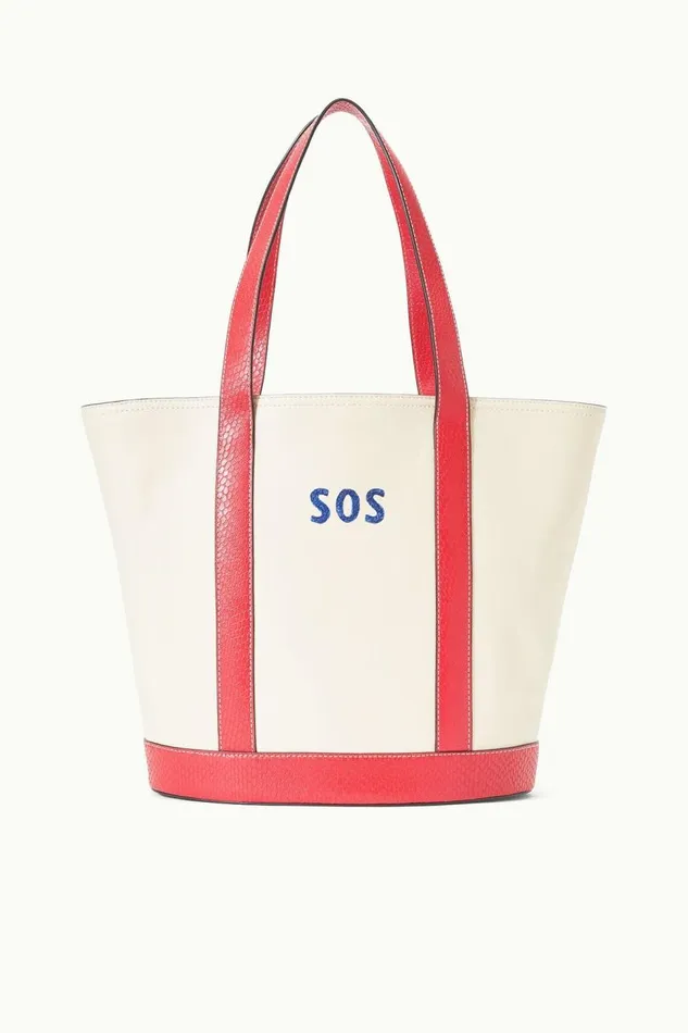 STAUD Custom Handbags Women STAUD CUSTOM MONOGRAM ALLORA TOTE CREAM RED ROSE