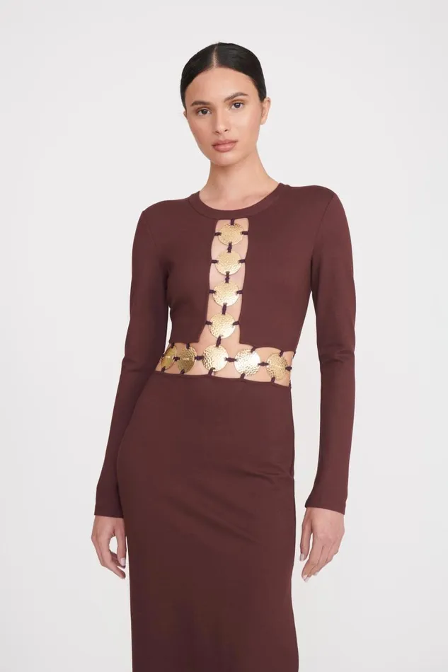 STAUD Dresses Women STAUD DELPHINE DRESS DARK CHOCOLATE STAUD Dresses Women STAUD DELPHINE DRESS DARK CHOCOLATE