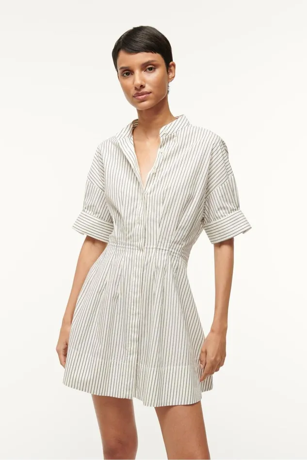 STAUD Dresses Women STAUD MINI LORENZA DRESS IVORY MICRO STRIPE STAUD Dresses Women STAUD MINI LORENZA DRESS IVORY MICRO STRIPE