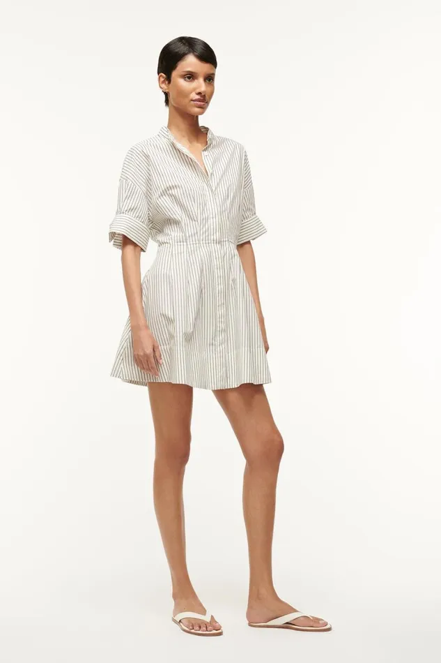 STAUD Dresses Women STAUD MINI LORENZA DRESS IVORY MICRO STRIPE STAUD Dresses Women STAUD MINI LORENZA DRESS IVORY MICRO STRIPE