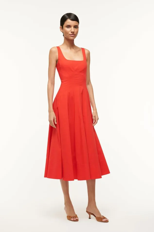 STAUD Dresses Women STAUD WELLS DRESS RED ROSE STAUD Dresses Women STAUD WELLS DRESS RED ROSE
