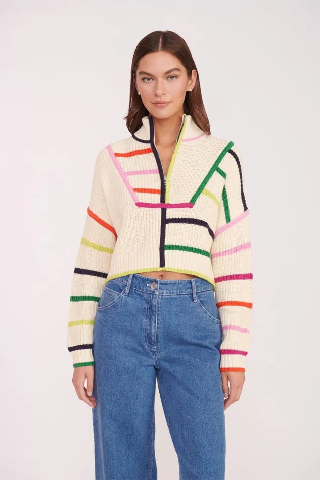 STAUD Sweaters Women STAUD CROPPED HAMPTON SWEATER CREAM RAINBOW MULTI
