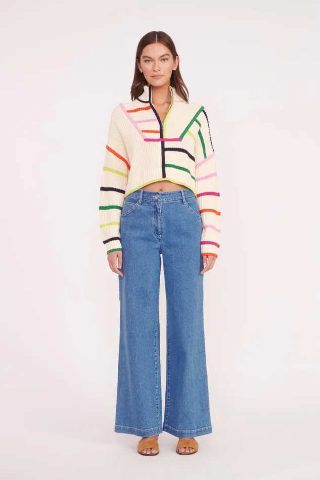 STAUD Sweaters Women STAUD CROPPED HAMPTON SWEATER CREAM RAINBOW MULTI STAUD Sweaters Women STAUD CROPPED HAMPTON SWEATER CREAM RAINBOW MULTI