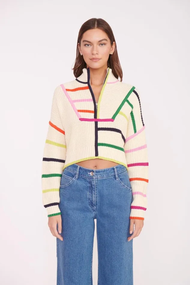 STAUD Sweaters Women STAUD CROPPED HAMPTON SWEATER CREAM RAINBOW MULTI STAUD Sweaters Women STAUD CROPPED HAMPTON SWEATER CREAM RAINBOW MULTI