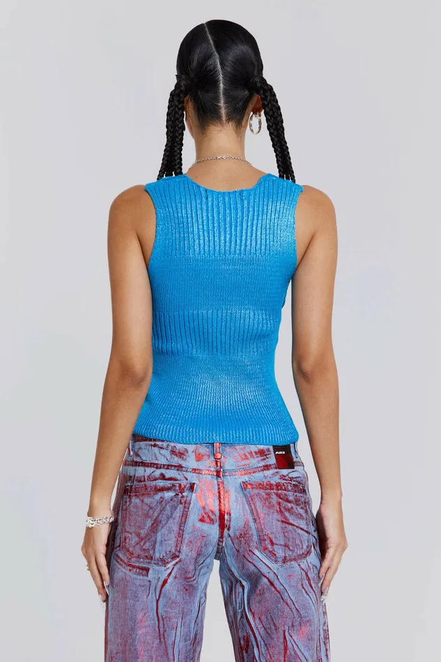 Steel Metallic Knitted Sliced Top Blue Women Jaded London Knitwear