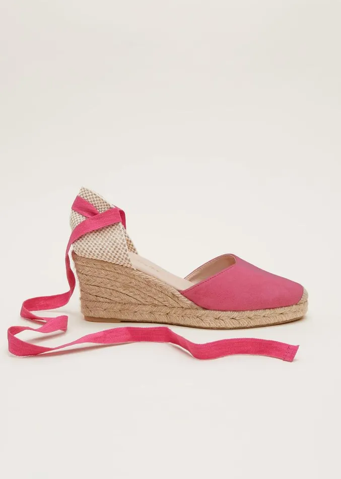 Suede Ankle Tie Espadrille Shoes Bright Pink Women Phase Eight Heels