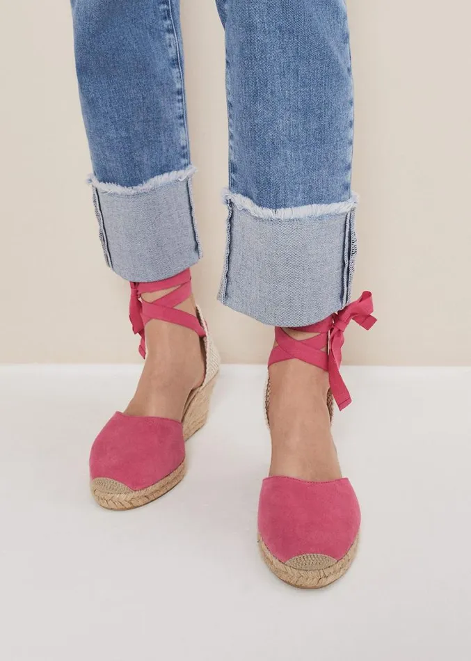 Suede Ankle Tie Espadrille Shoes Bright Pink Women Phase Eight Heels