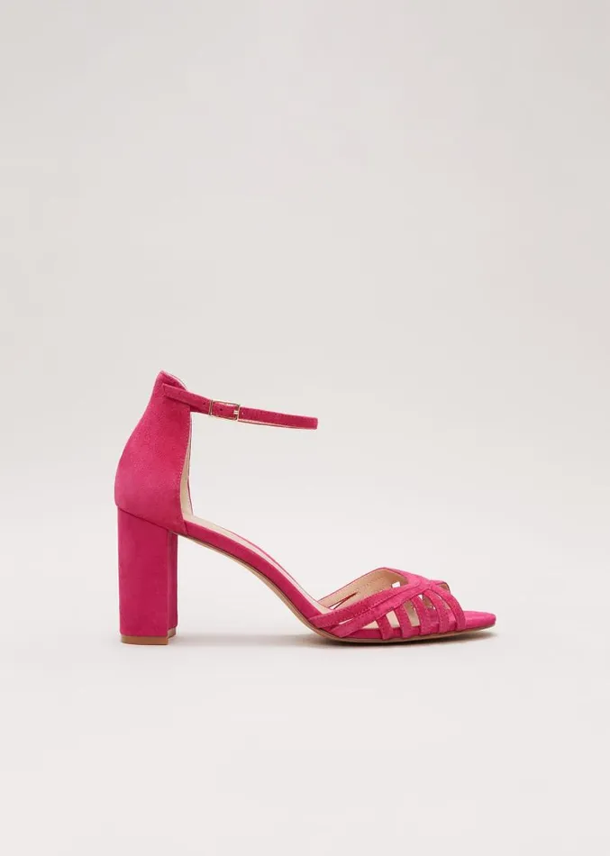 Suede Lattice Block Heel Pink Women Phase Eight Occasion Shoes