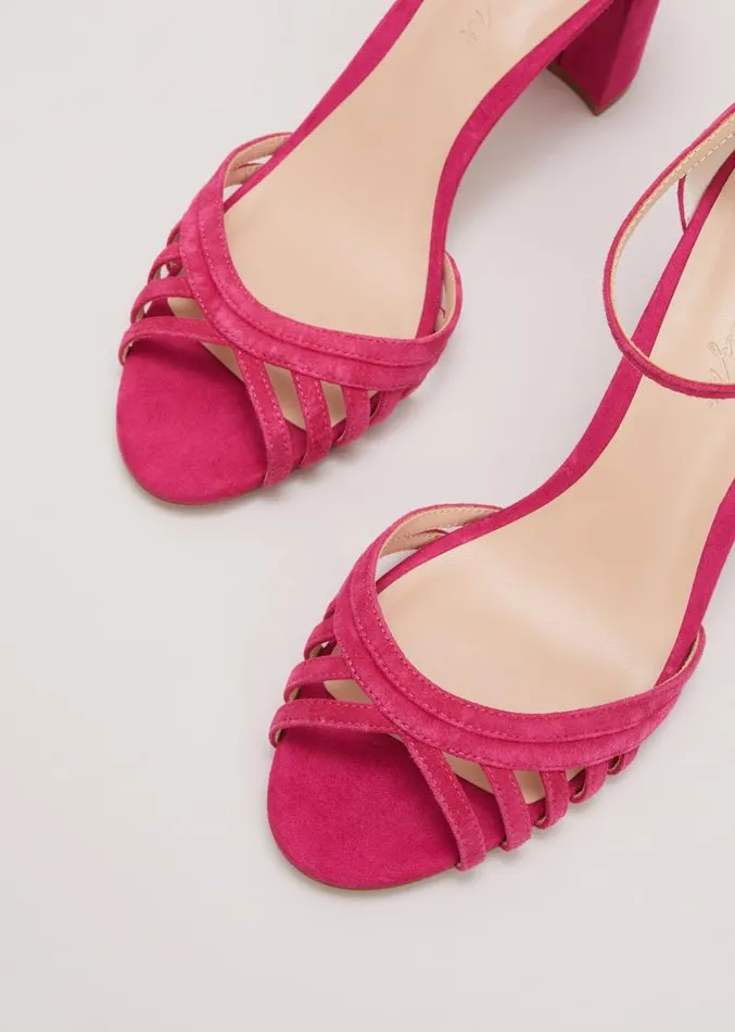 Suede Lattice Block Heel Pink Women Phase Eight Occasion Shoes