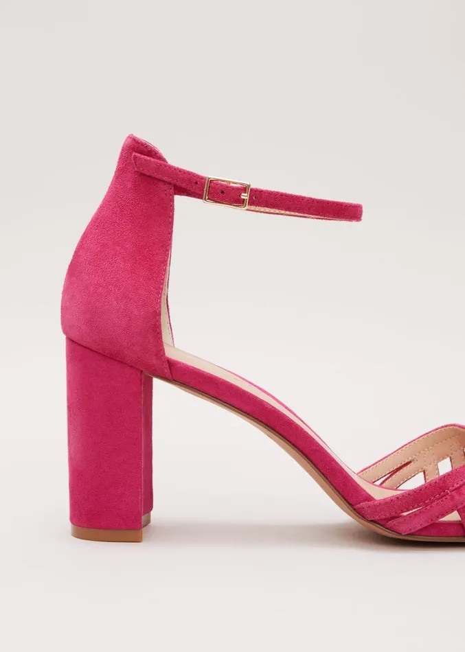 Suede Lattice Block Heel Pink Women Phase Eight Occasion Shoes