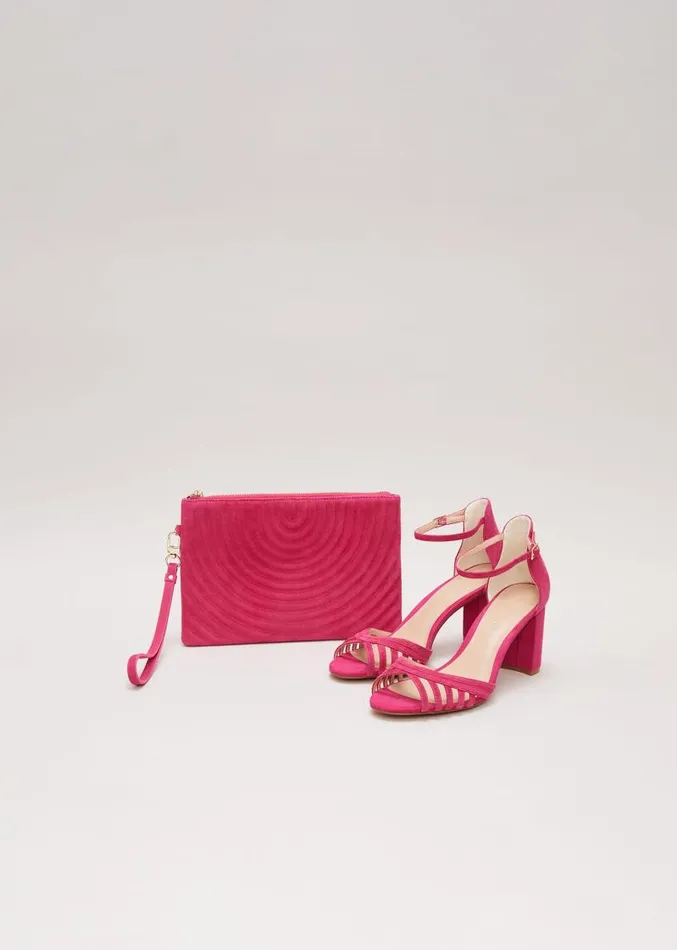 Suede Lattice Block Heel Pink Women Phase Eight Occasion Shoes