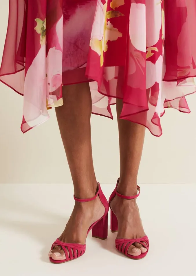 Suede Lattice Block Heel Pink Women Phase Eight Occasion Shoes