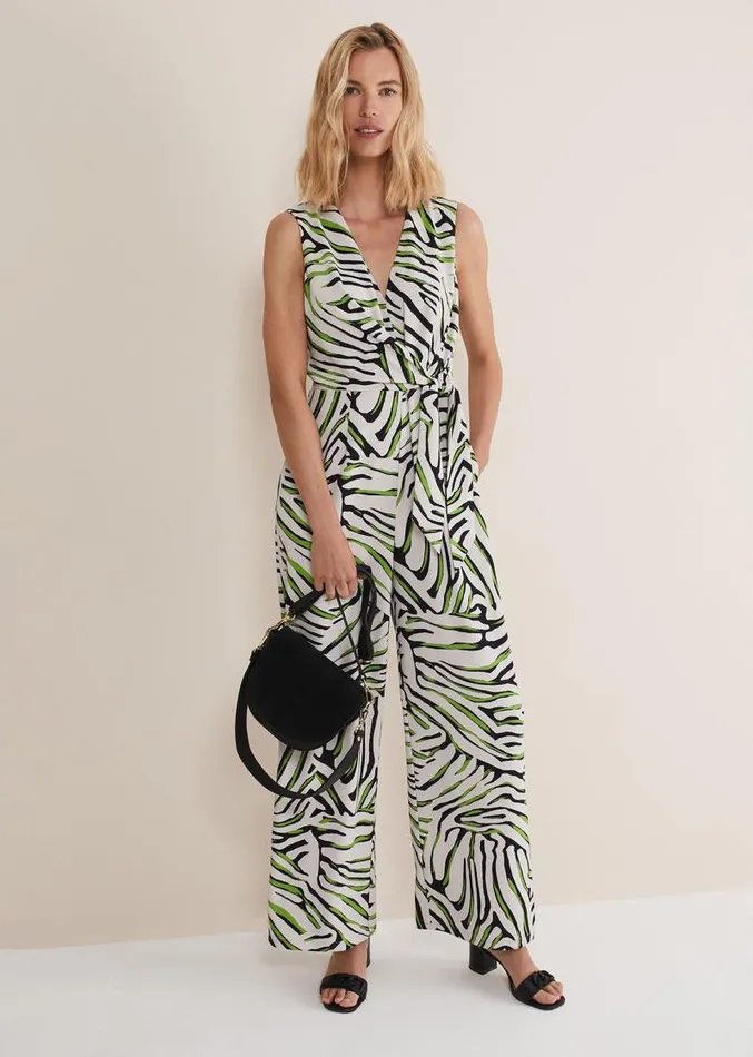 Tamsin Zebra Print Wide Leg Jumpsuit Greenneutral Women Phase Eight Dresses