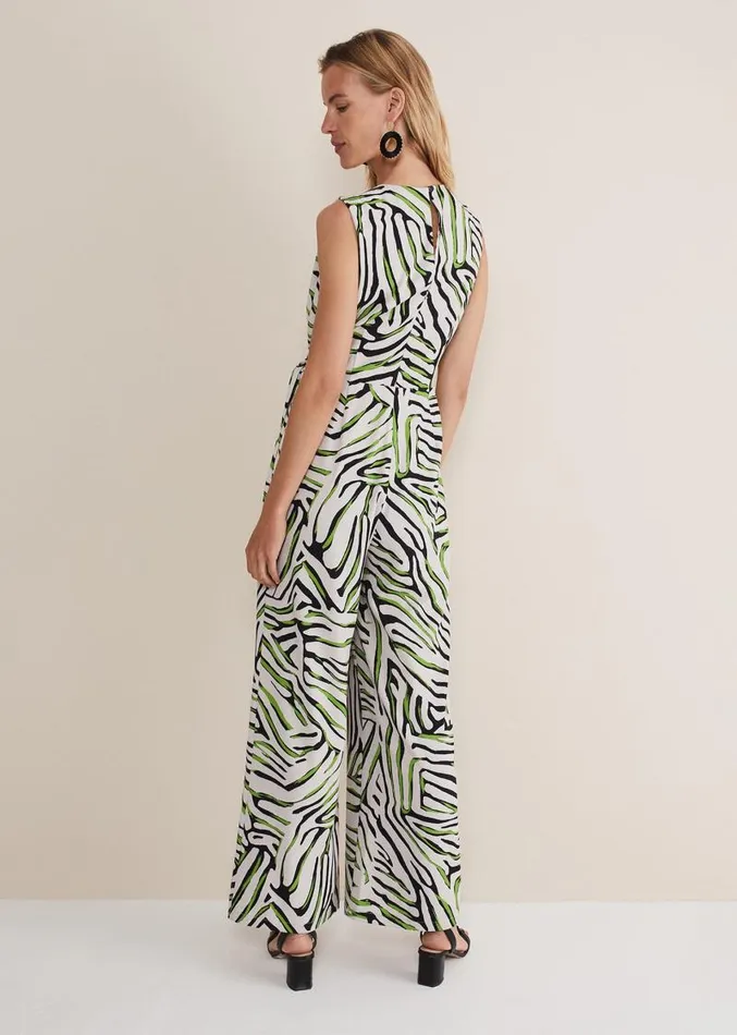 Tamsin Zebra Print Wide Leg Jumpsuit Greenneutral Women Phase Eight Dresses