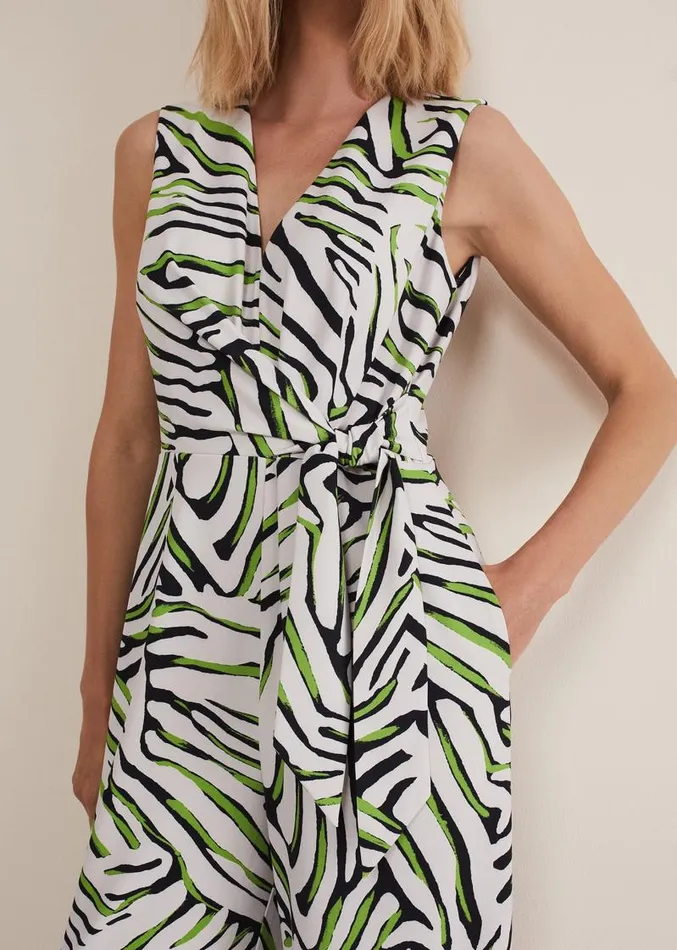 Tamsin Zebra Print Wide Leg Jumpsuit Greenneutral Women Phase Eight Dresses