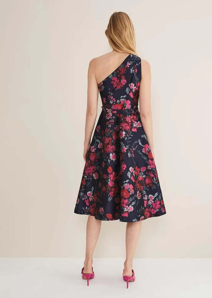 Tasha One Shoulder Jacquard Dress Navymulti Women Phase Eight Dresses
