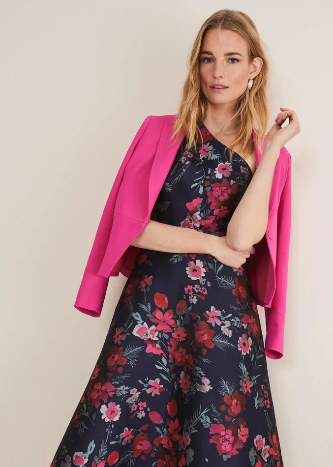 Tasha One Shoulder Jacquard Dress Navymulti Women Phase Eight Dresses