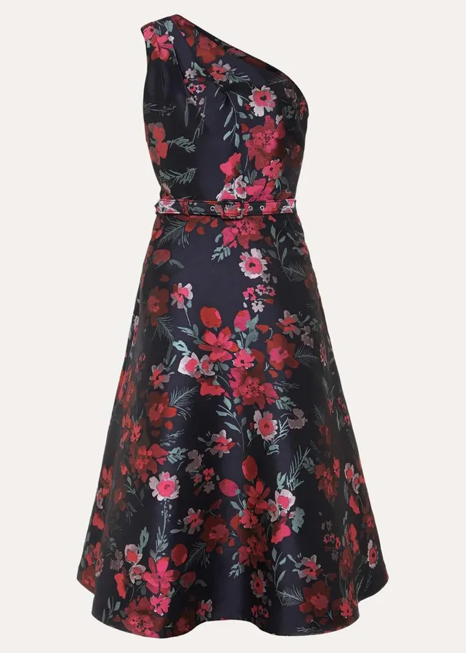 Tasha One Shoulder Jacquard Dress Navymulti Women Phase Eight Dresses
