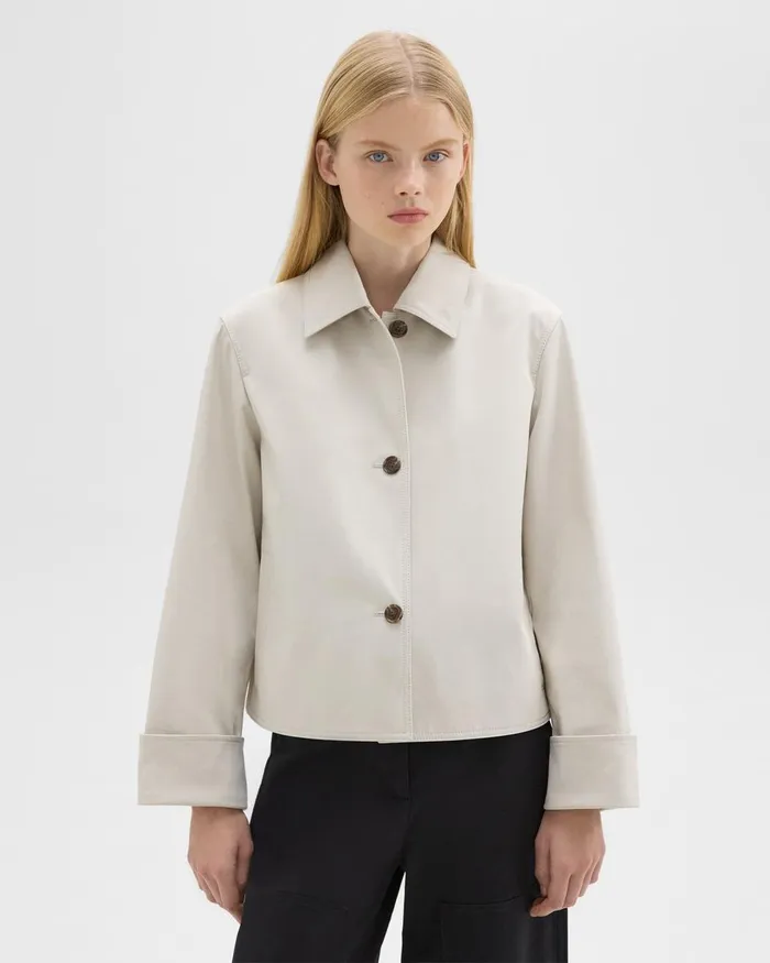 Theory Blazers Jackets Cuffed Oversize Jacket In CottonBlend Sand 8211 Women