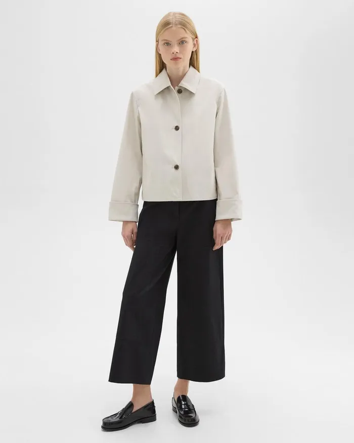 Theory Blazers Jackets Cuffed Oversize Jacket In CottonBlend Sand 8211 Women