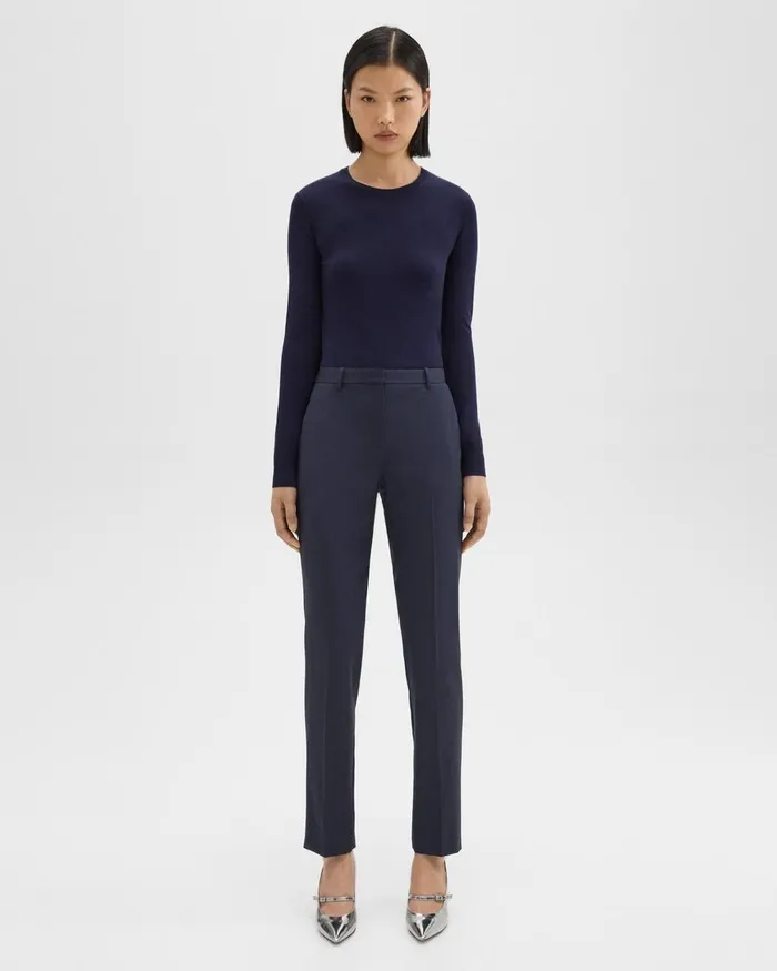 Theory Pants Treeca Full Length Pant In Good Wool Nocturne Navy 8211 Women