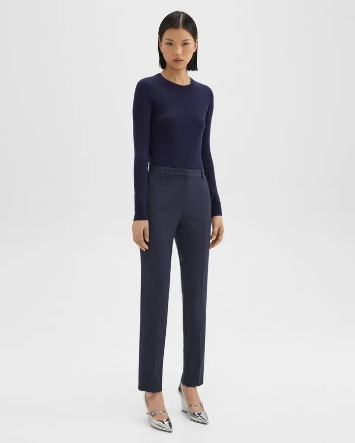 Theory Pants Treeca Full Length Pant In Good Wool Nocturne Navy 8211 Women