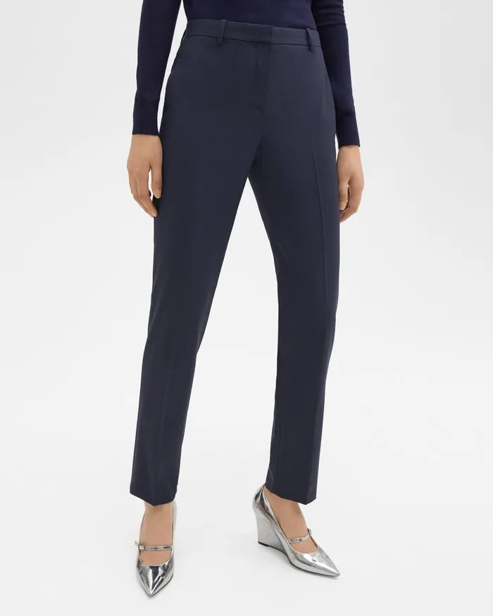 Theory Pants Treeca Full Length Pant In Good Wool Nocturne Navy 8211 Women