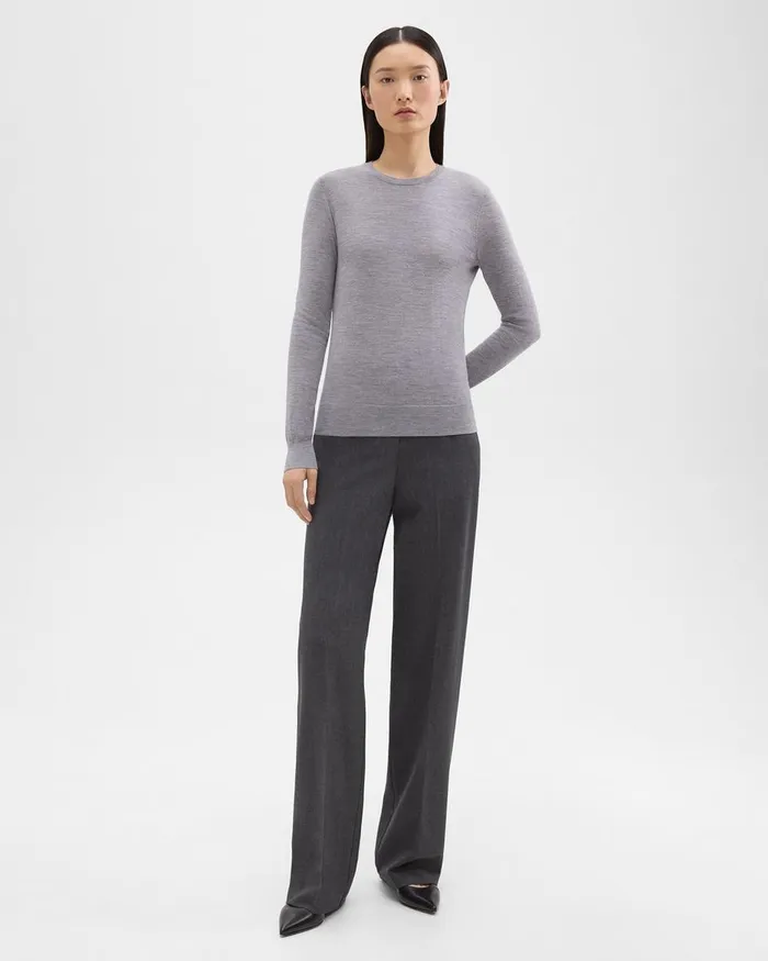 Theory Sweaters Cardigans Crewneck Sweater In Regal Wool Cool Heather Grey 8211 Women