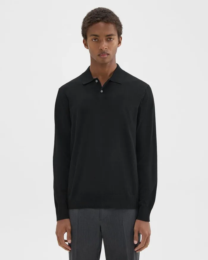 Theory Sweaters Cardigans Goris LongSleeve Polo Shirt In Light Bilen Black 8211 Men