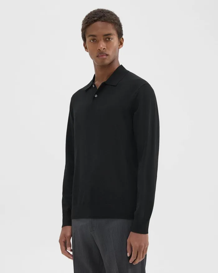 Theory Sweaters Cardigans Goris LongSleeve Polo Shirt In Light Bilen Black 8211 Men