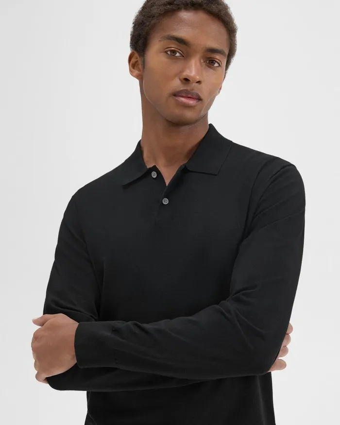 Theory Sweaters Cardigans Goris LongSleeve Polo Shirt In Light Bilen Black 8211 Men