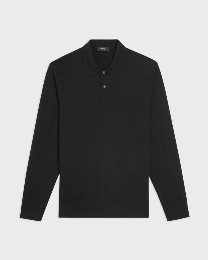 Theory Sweaters Cardigans Goris LongSleeve Polo Shirt In Light Bilen Black 8211 Men