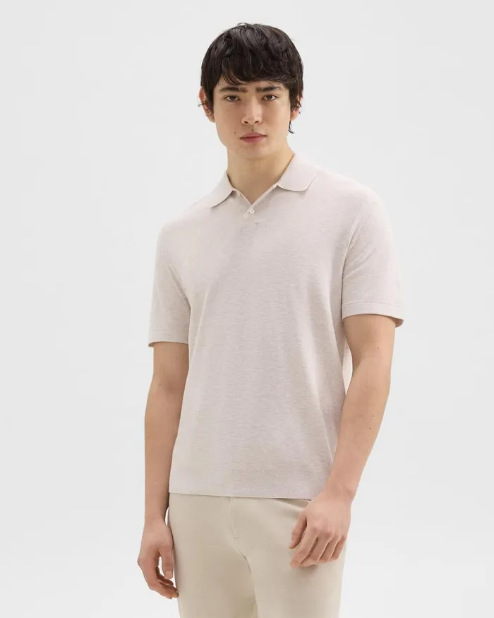 Theory Sweaters Cardigans Goris Piqu Polo Shirt In Light Bilen Melange Ivory 8211 Men