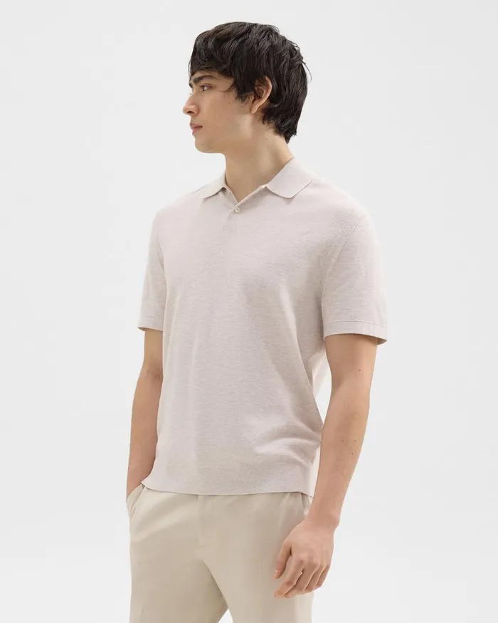 Theory Sweaters Cardigans Goris Piqu Polo Shirt In Light Bilen Melange Ivory 8211 Men