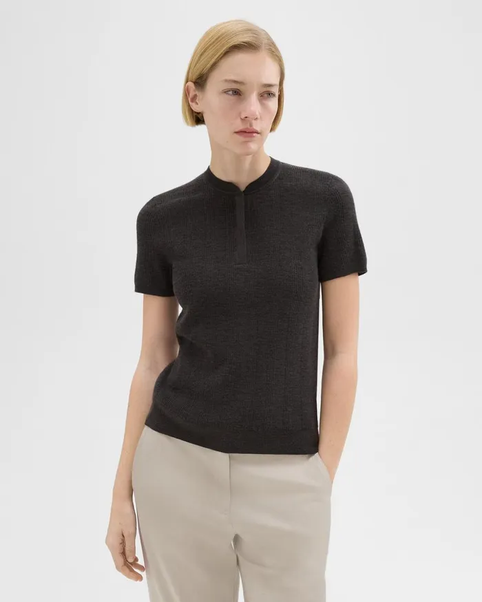 Theory Sweaters Cardigans Rib Knit ShortSleeve Henley Coal 8211 Women