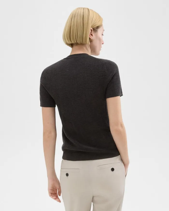Theory Sweaters Cardigans Rib Knit ShortSleeve Henley Coal 8211 Women