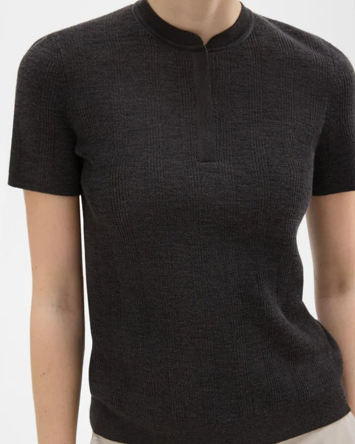 Theory Sweaters Cardigans Rib Knit ShortSleeve Henley Coal 8211 Women