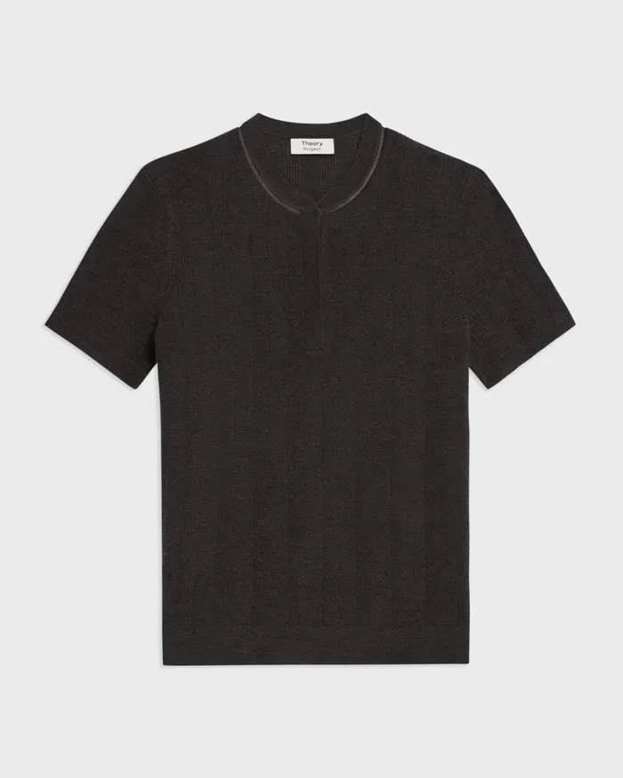 Theory Sweaters Cardigans Rib Knit ShortSleeve Henley Coal 8211 Women