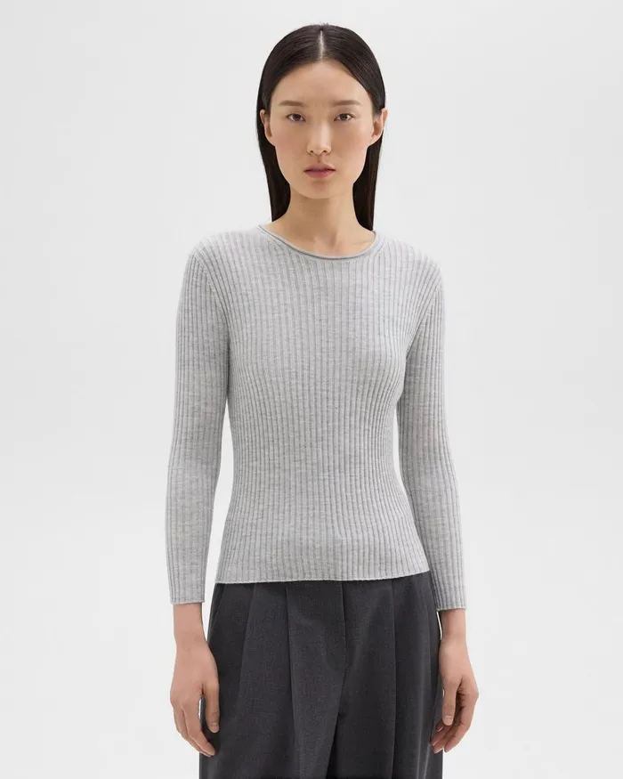 Theory Sweaters Cardigans Rib Knit Top In Regal Wool Frosted Grey Heather 8211 Women