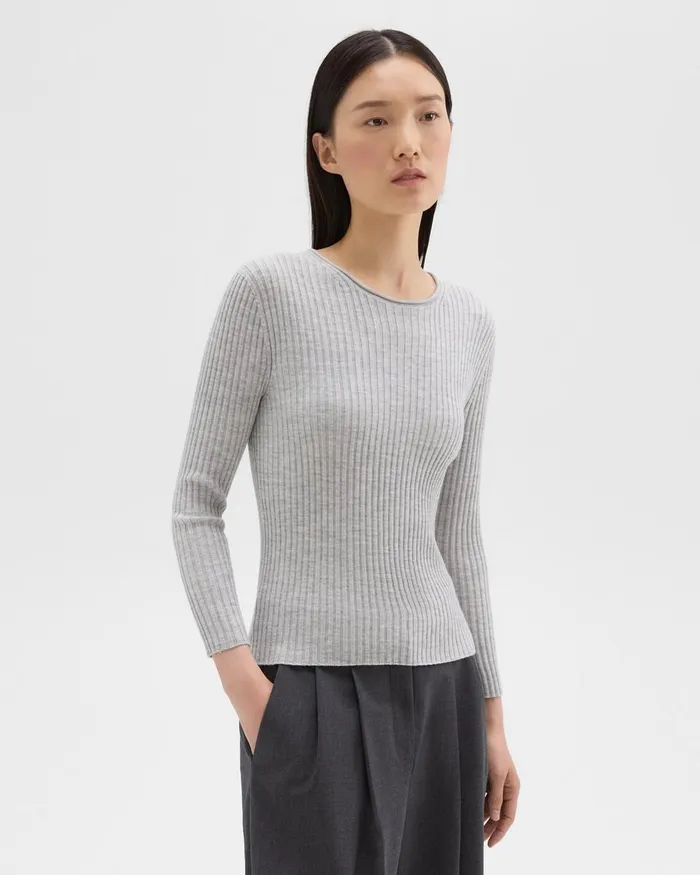 Theory Sweaters Cardigans Rib Knit Top In Regal Wool Frosted Grey Heather 8211 Women