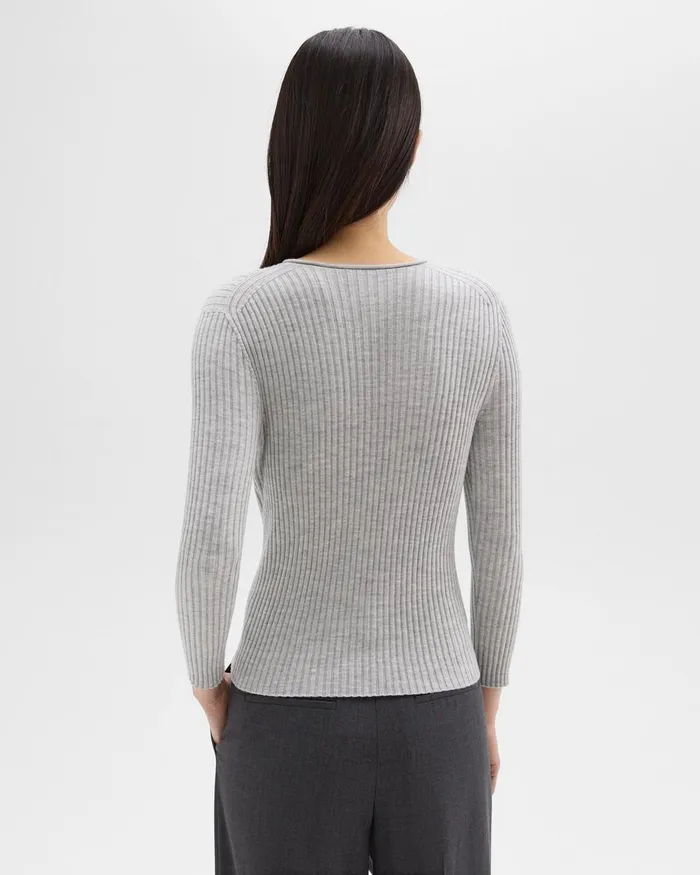 Theory Sweaters Cardigans Rib Knit Top In Regal Wool Frosted Grey Heather 8211 Women