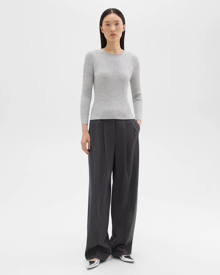 Theory Sweaters Cardigans Rib Knit Top In Regal Wool Frosted Grey Heather 8211 Women
