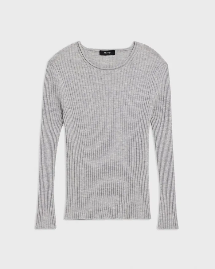 Theory Sweaters Cardigans Rib Knit Top In Regal Wool Frosted Grey Heather 8211 Women