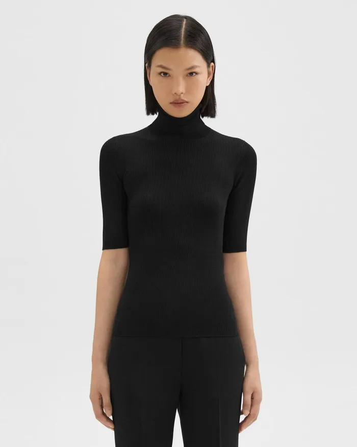 Theory Sweaters Cardigans ShortSleeve Turtleneck In Merino Wool Black 8211 Women